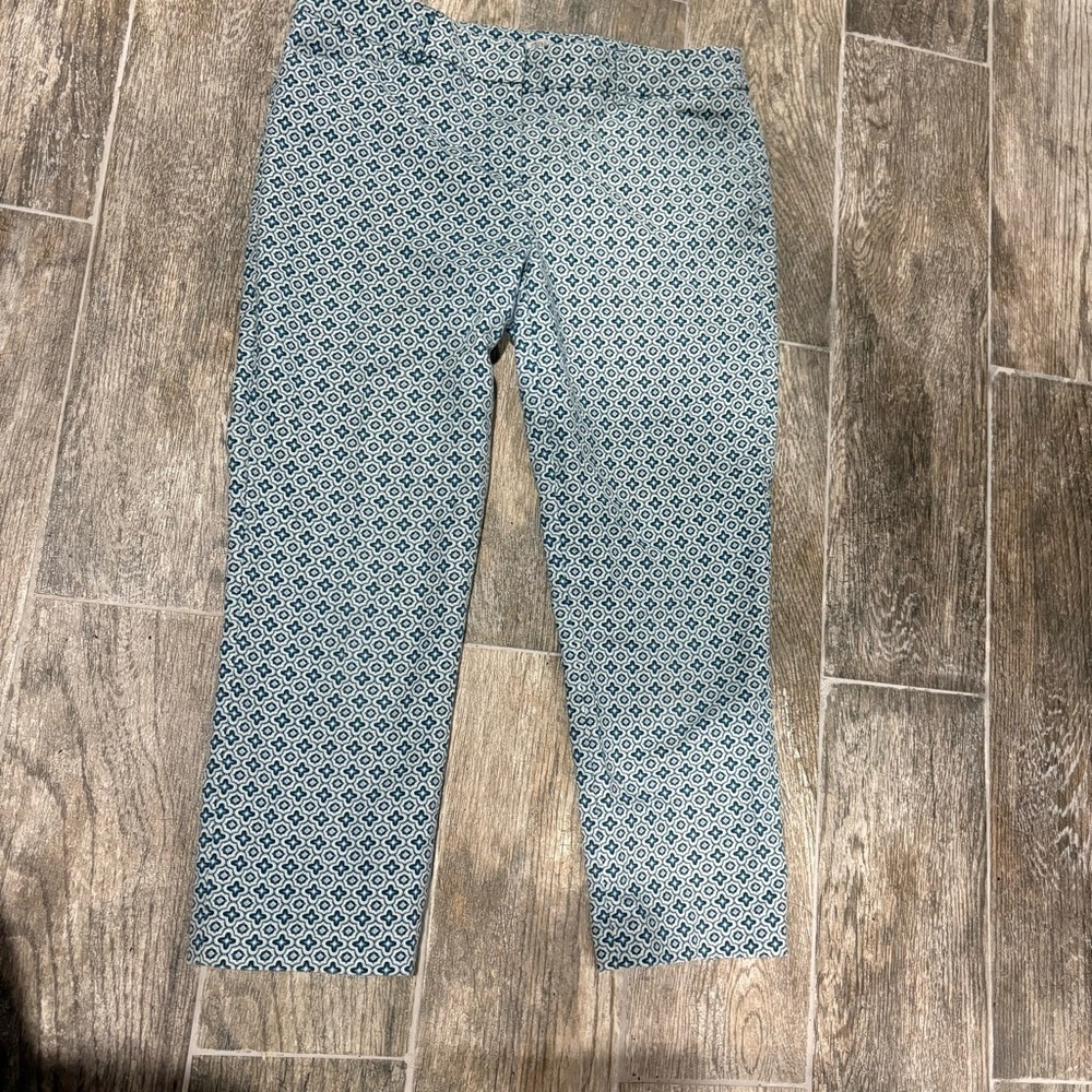 Dalia Women's Mid-Rise Capri Dress‎ Pants Green Blue Teal Geometric Sz 6 Preppy